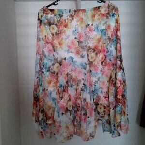 Vintage Y2K Dressbarn Colorful Floral Midi Skirt with Asymmetrical Hem